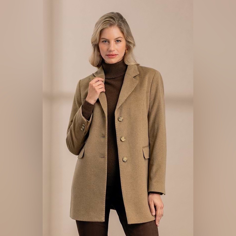 House of Bruar Cashmere Cheltenham Womens Jacket Long Sleeve Camel Tan UK 18